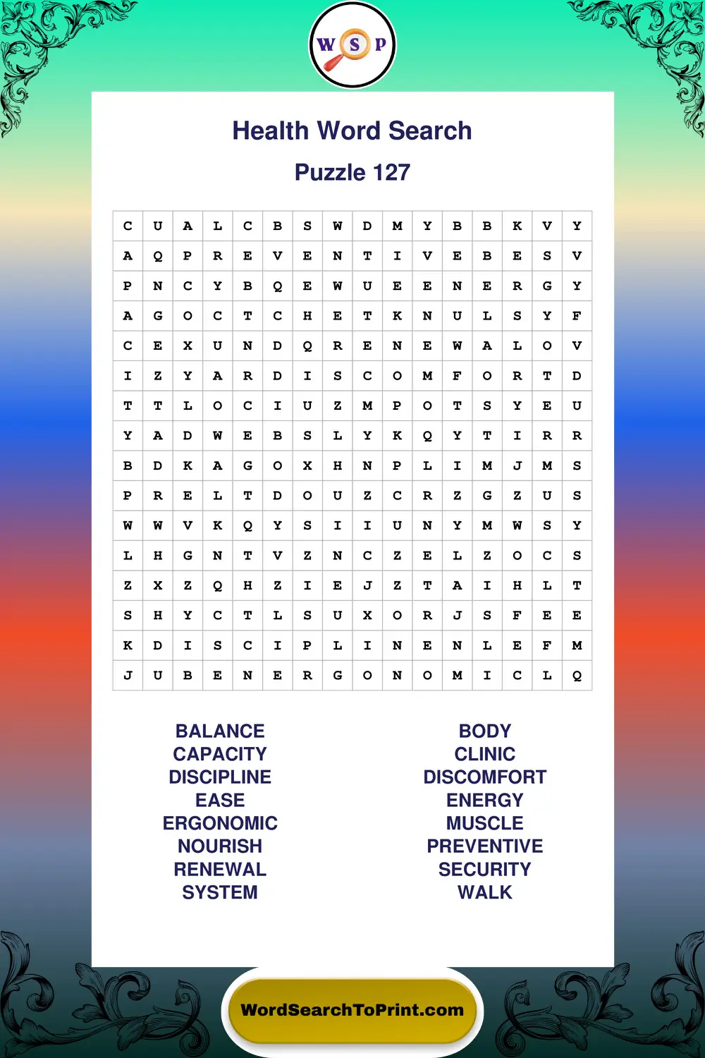 Health Word Search Puzzle 127