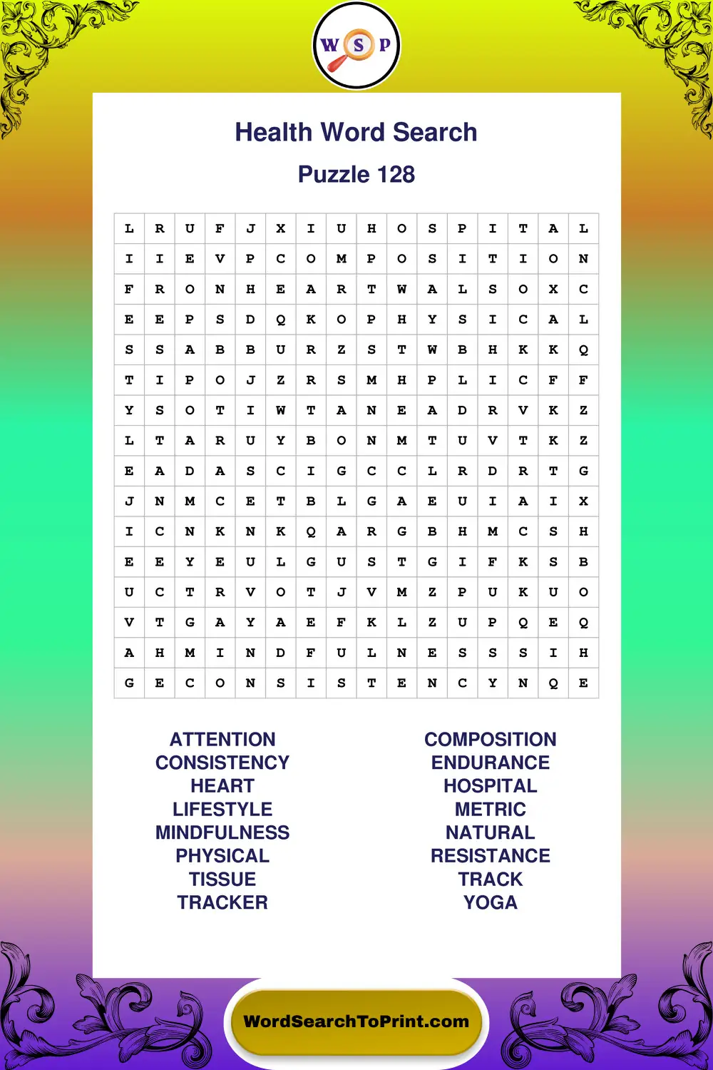 Health Word Search Puzzle 128