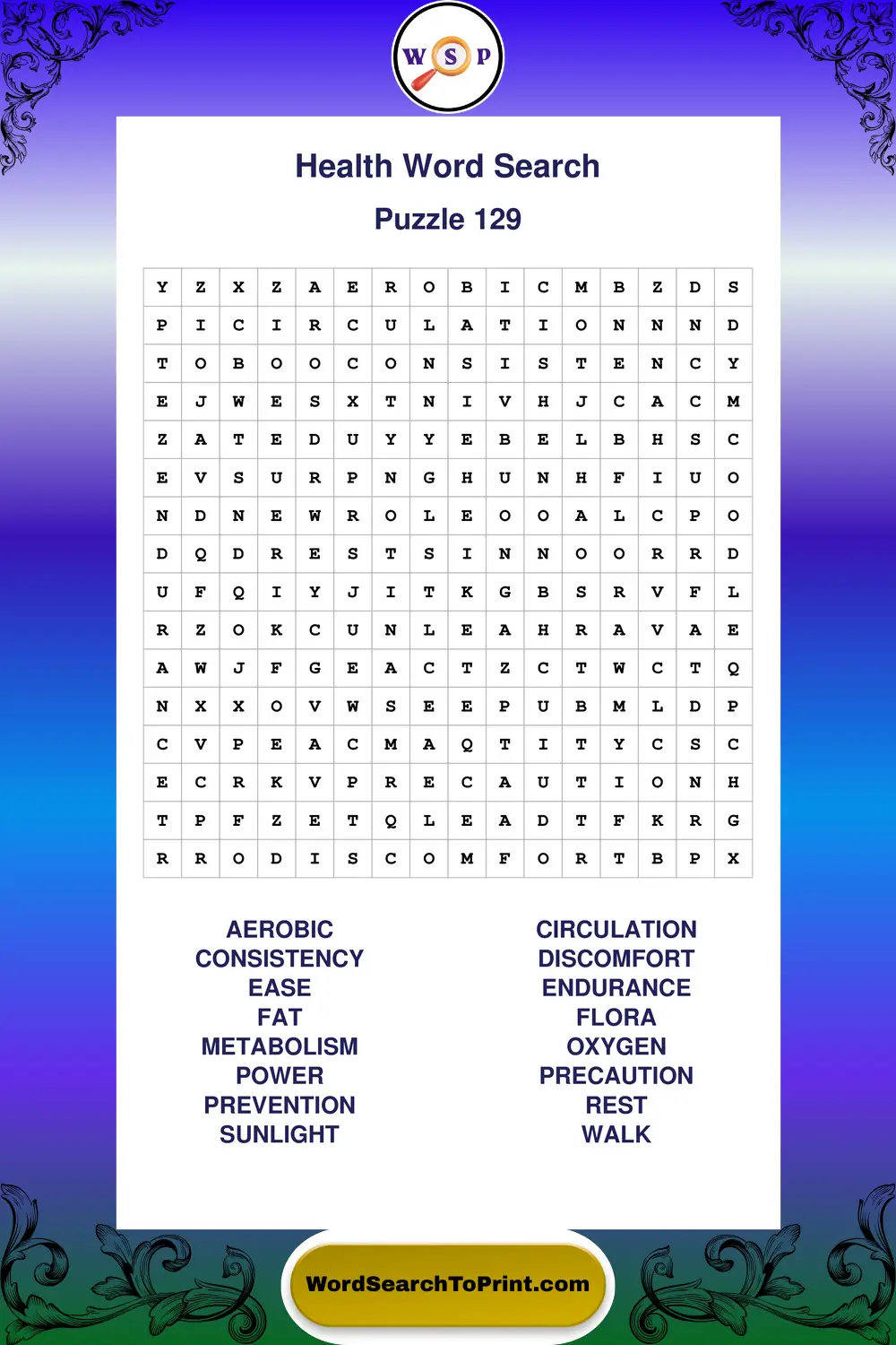 Health Word Search Puzzle 129