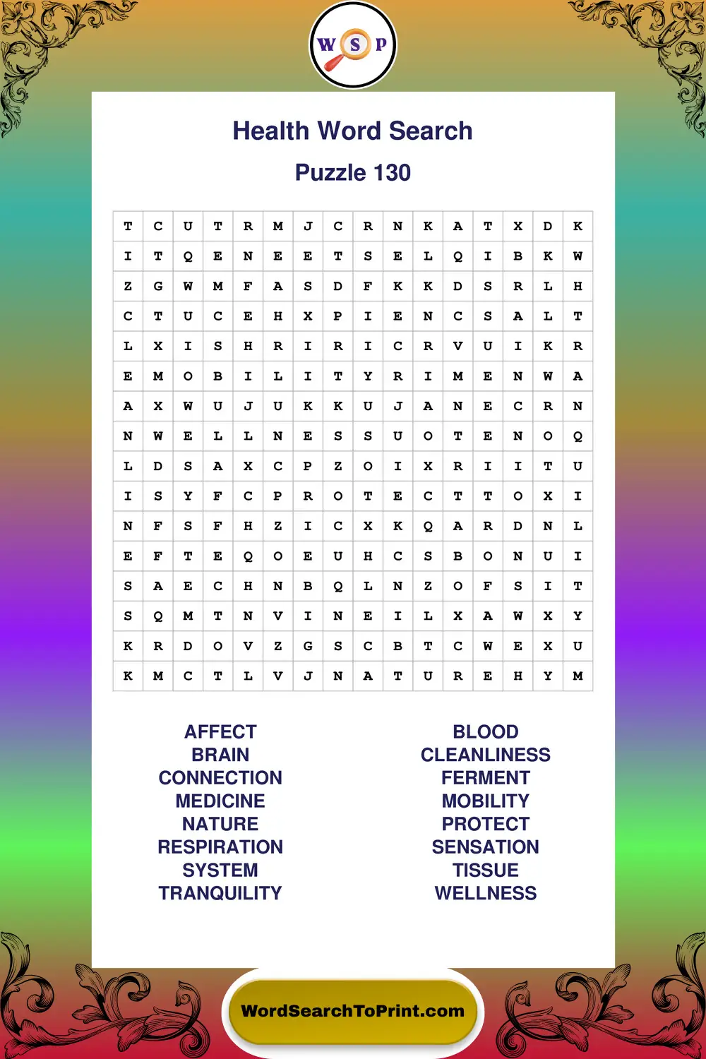 Health Word Search Puzzle 130