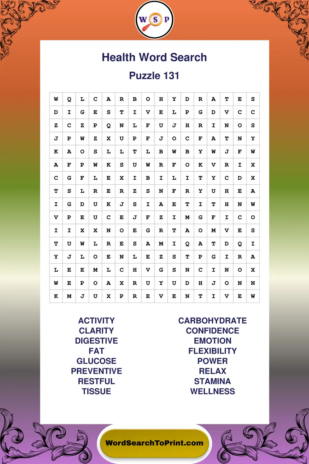Health Word Search Puzzle 131