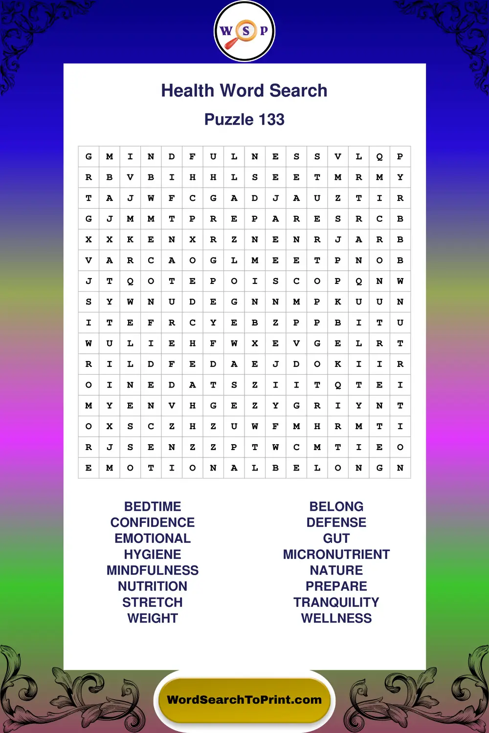 Health Word Search Puzzle 133