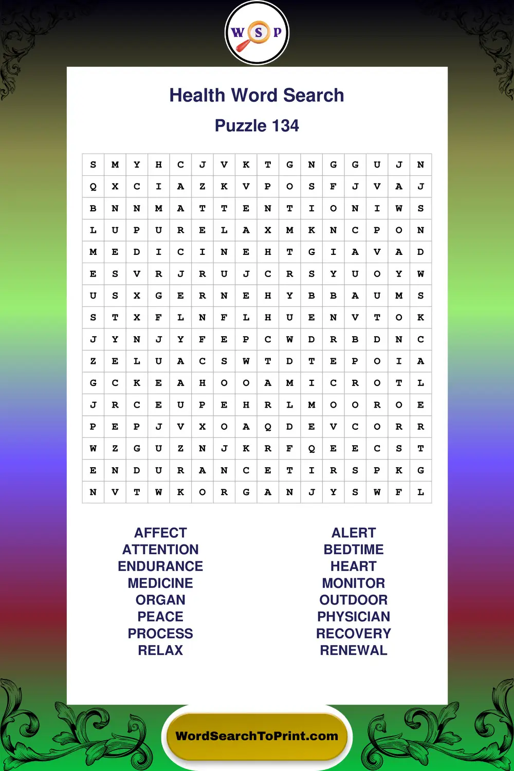 Health Word Search Puzzle 134