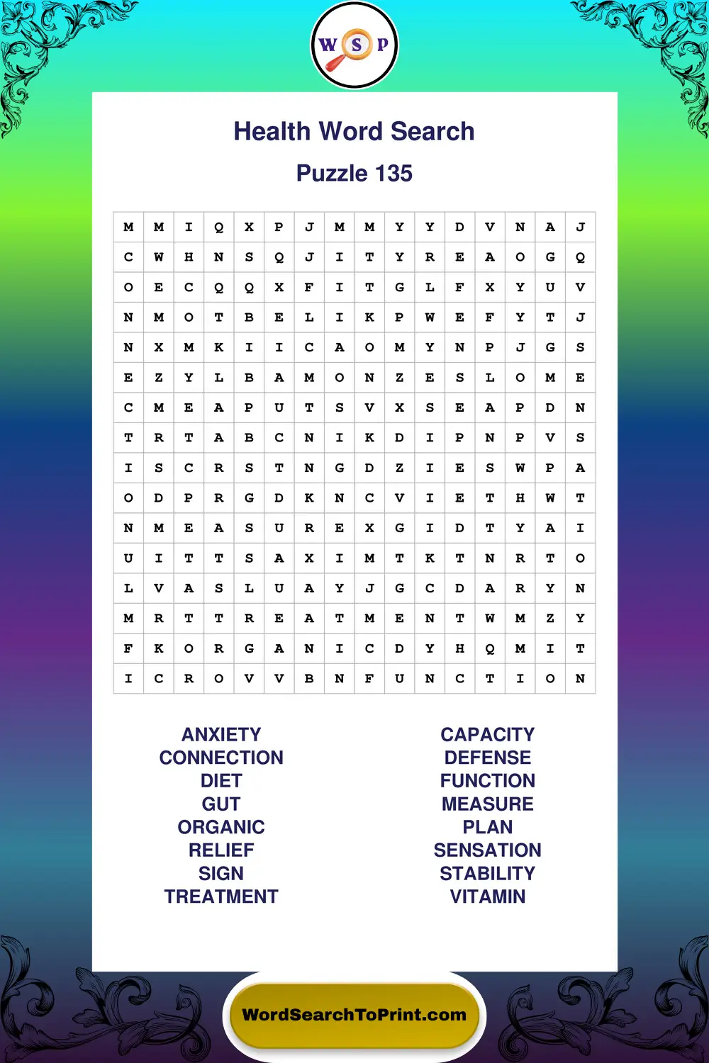 Health Word Search Puzzle 135