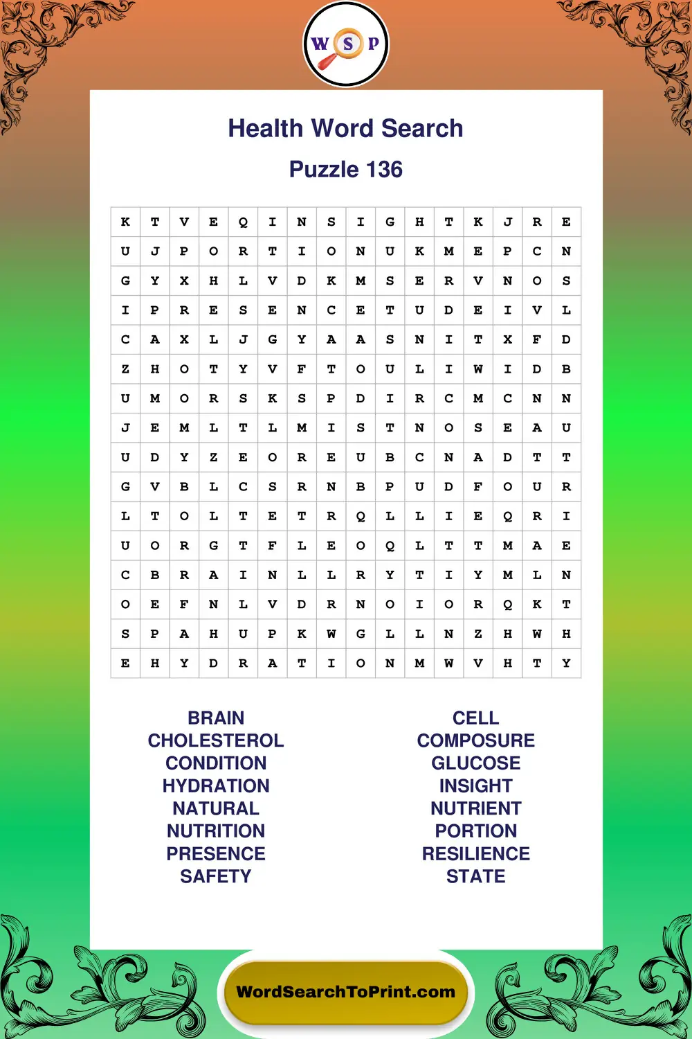 Health Word Search Puzzle 136