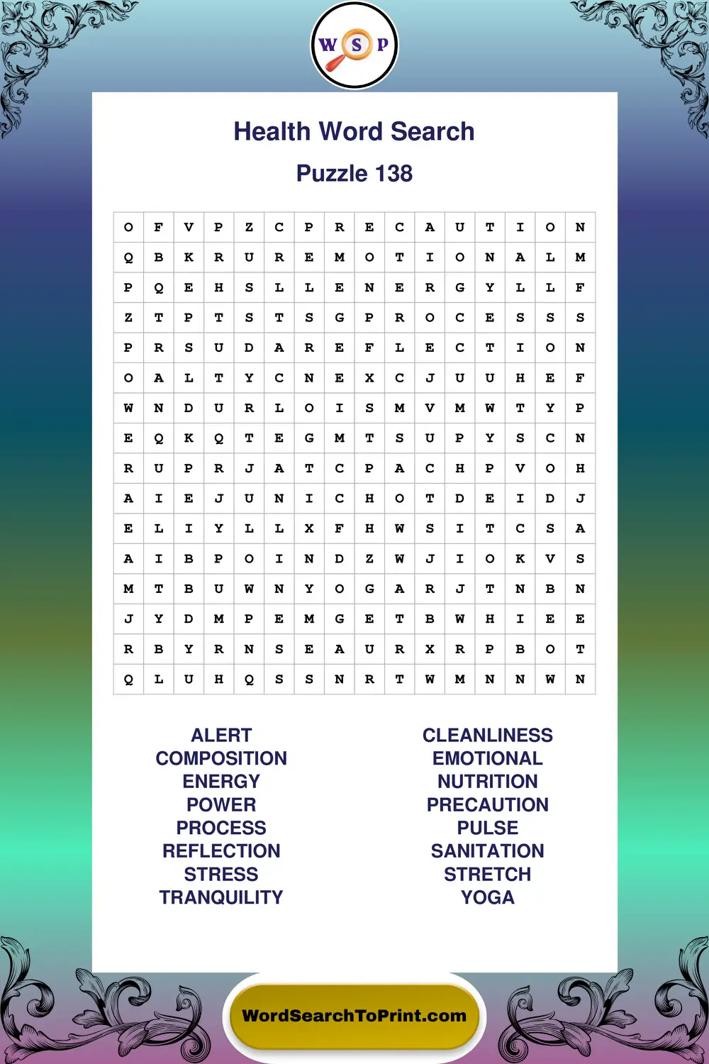 Health Word Search Puzzle 138