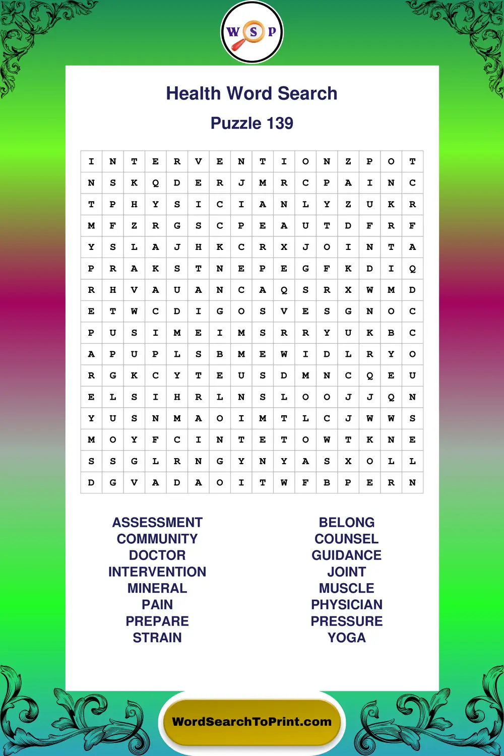 Health Word Search Puzzle 139