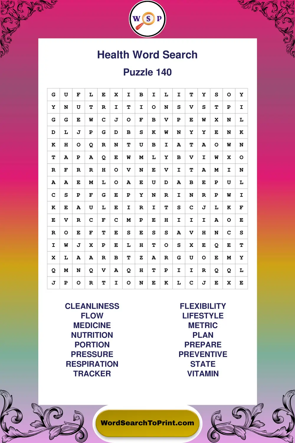 Health Word Search Puzzle 140