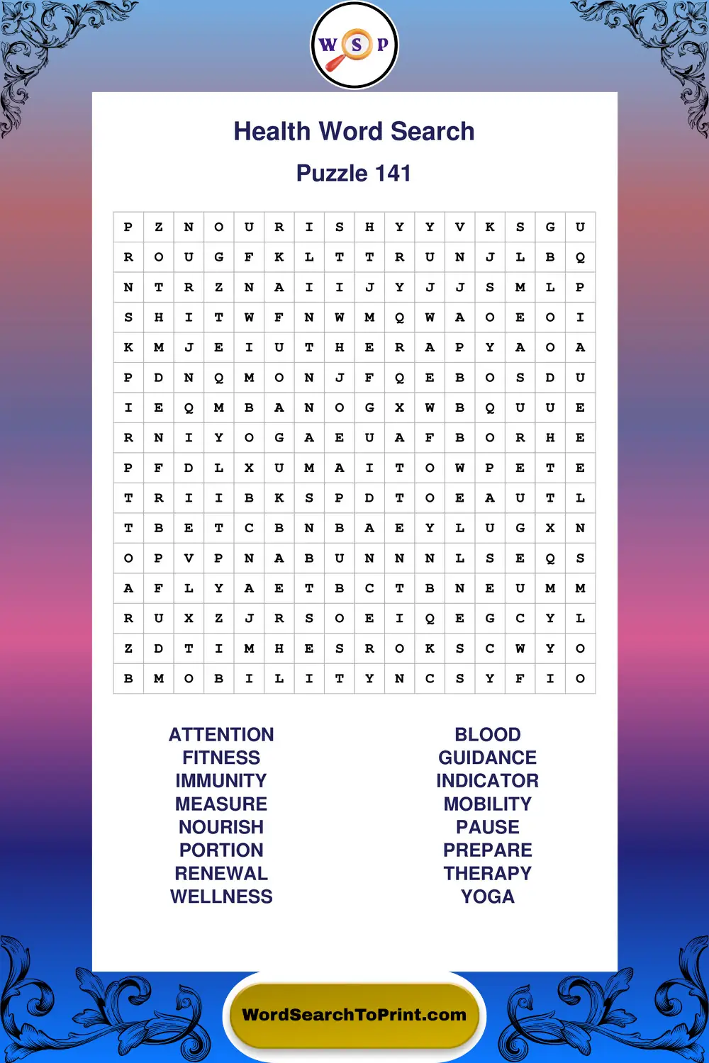 Health Word Search Puzzle 141