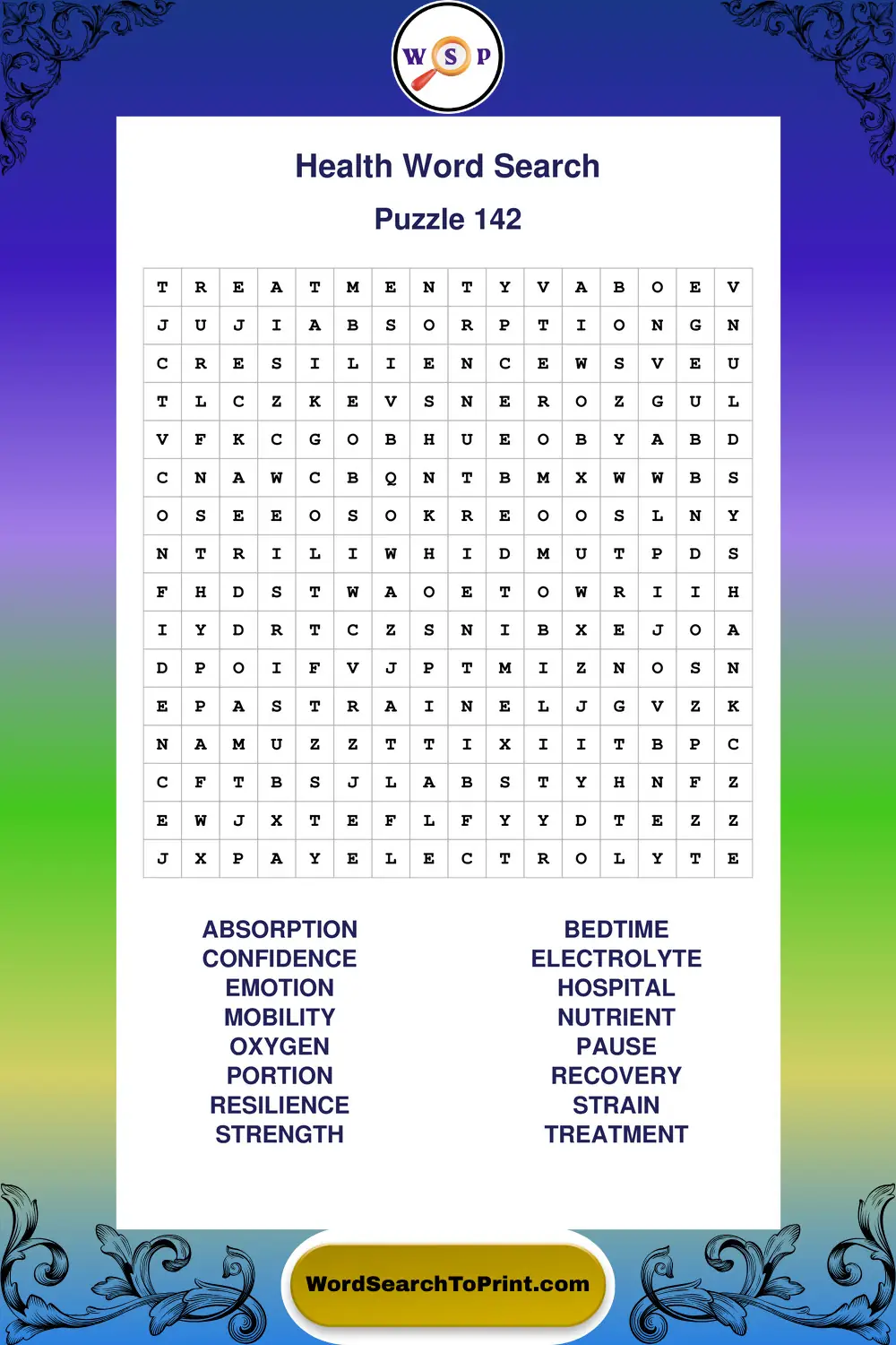 Health Word Search Puzzle 142