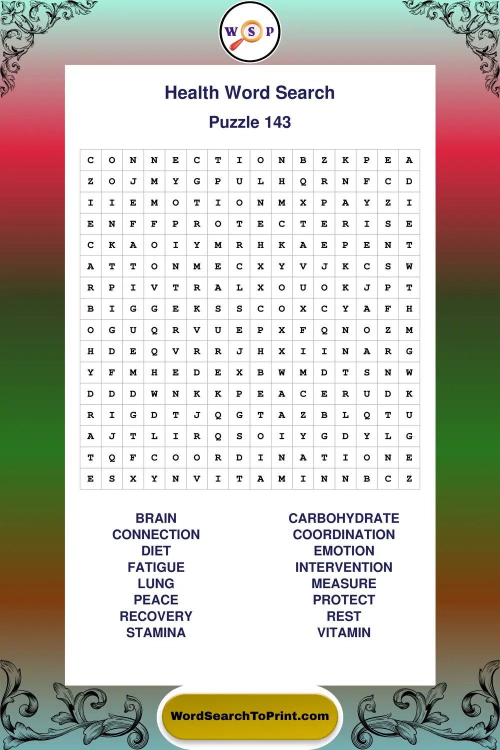 Health Word Search Puzzle 143