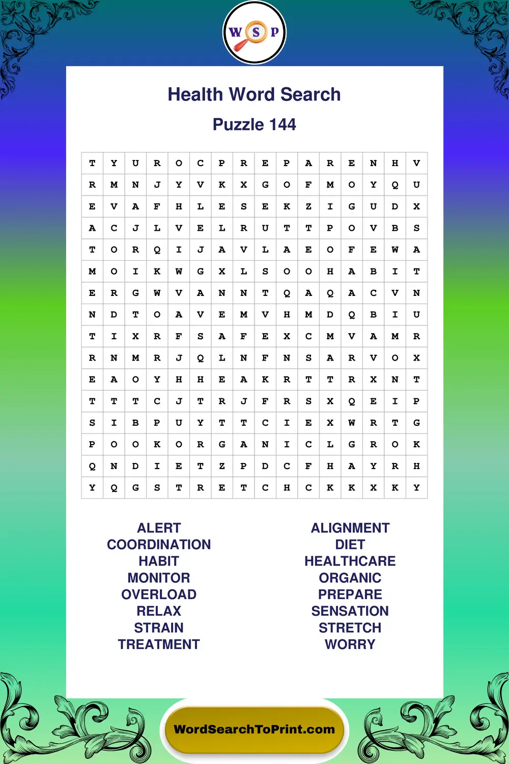 Health Word Search Puzzle 144
