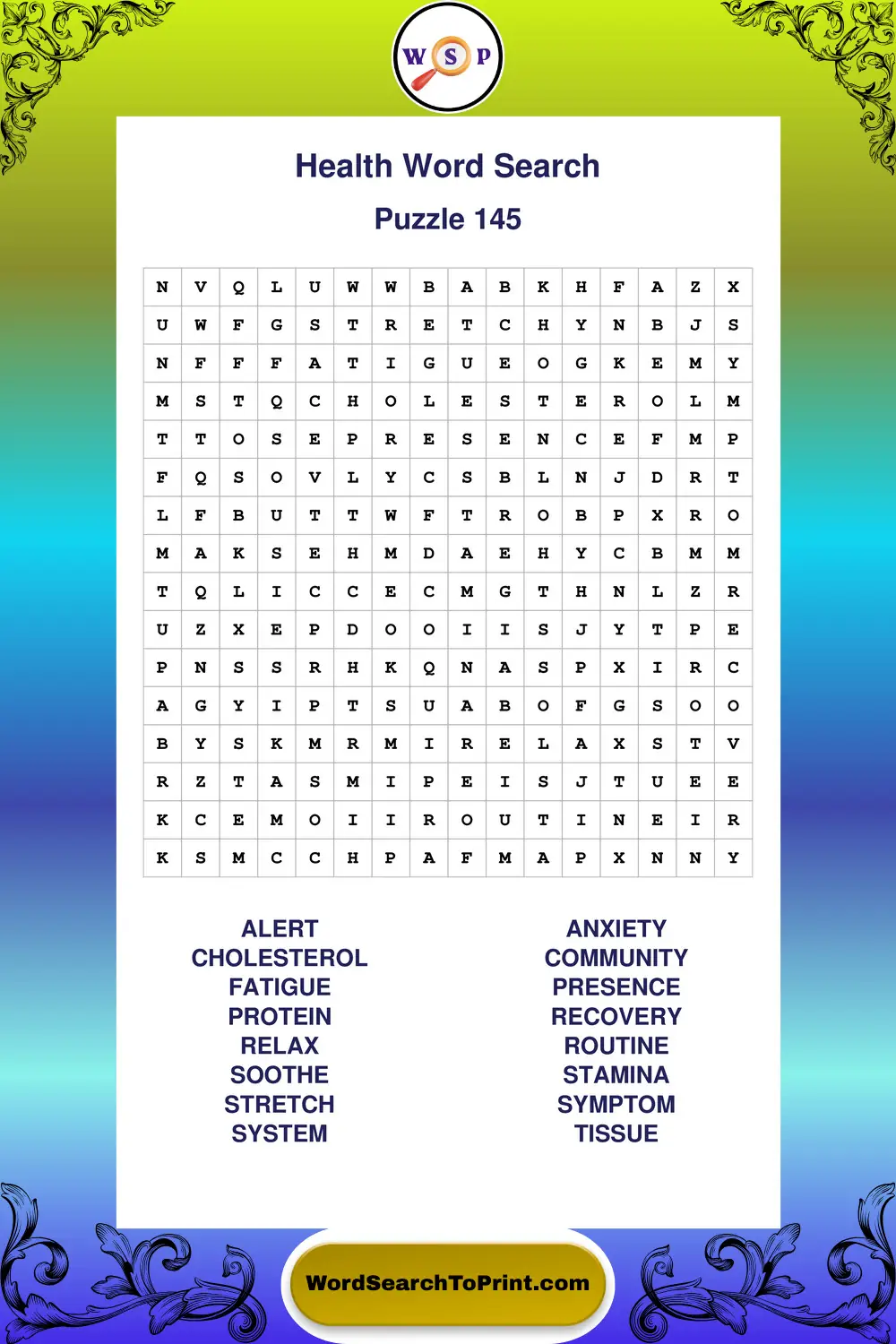 Health Word Search Puzzle 145