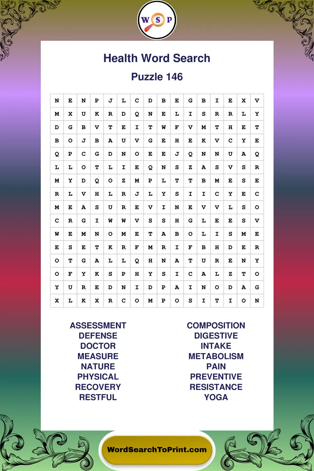 Health Word Search Puzzle 146