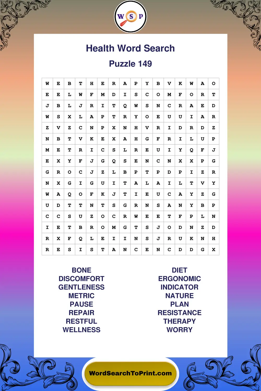 Health Word Search Puzzle 149