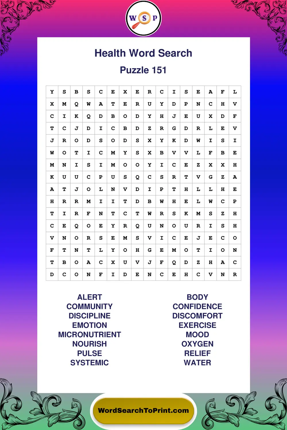 Health Word Search Puzzle 151