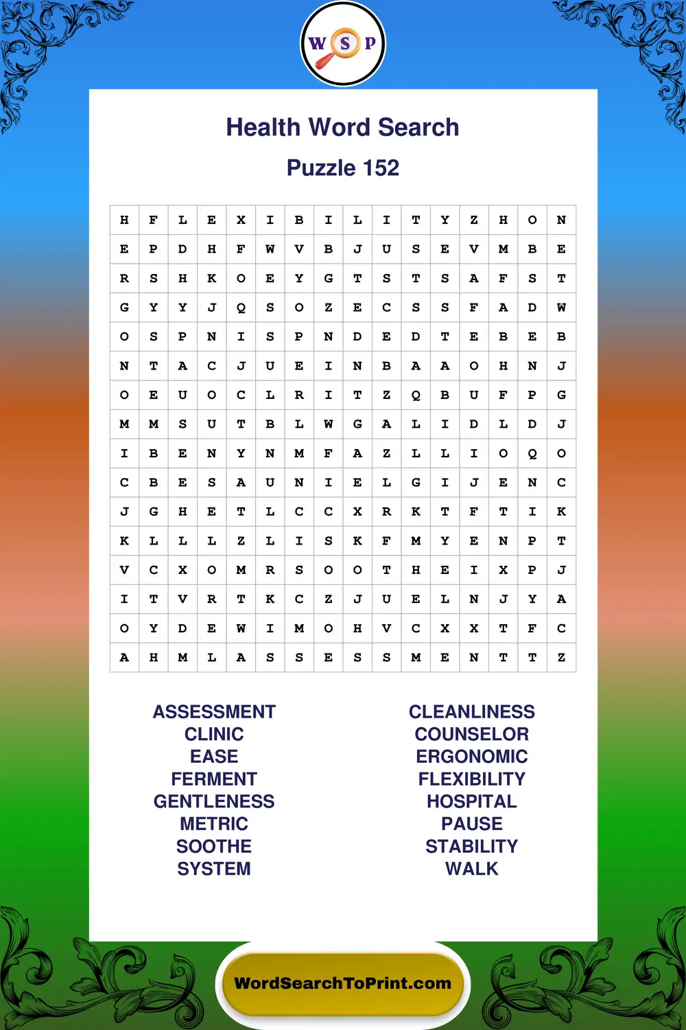 Health Word Search Puzzle 152
