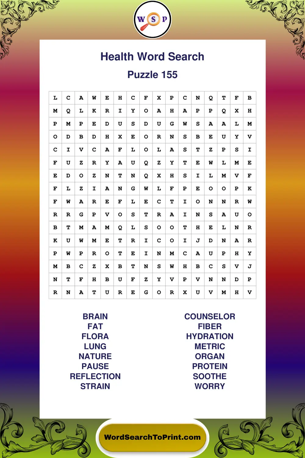 Health Word Search Puzzle 155