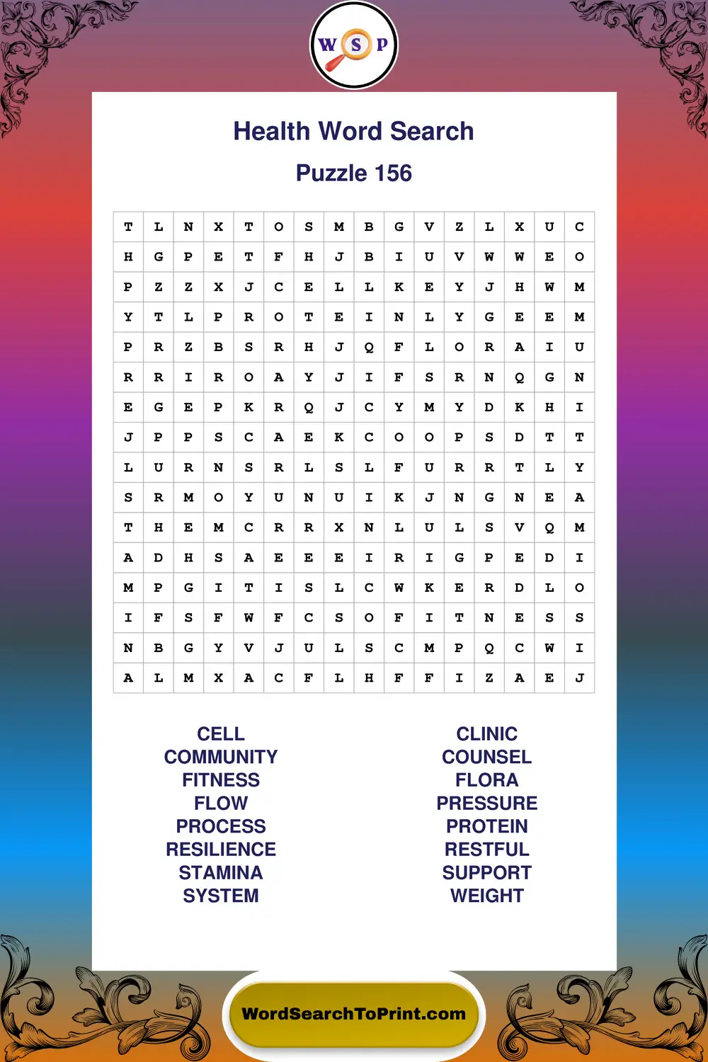 Health Word Search Puzzle 156