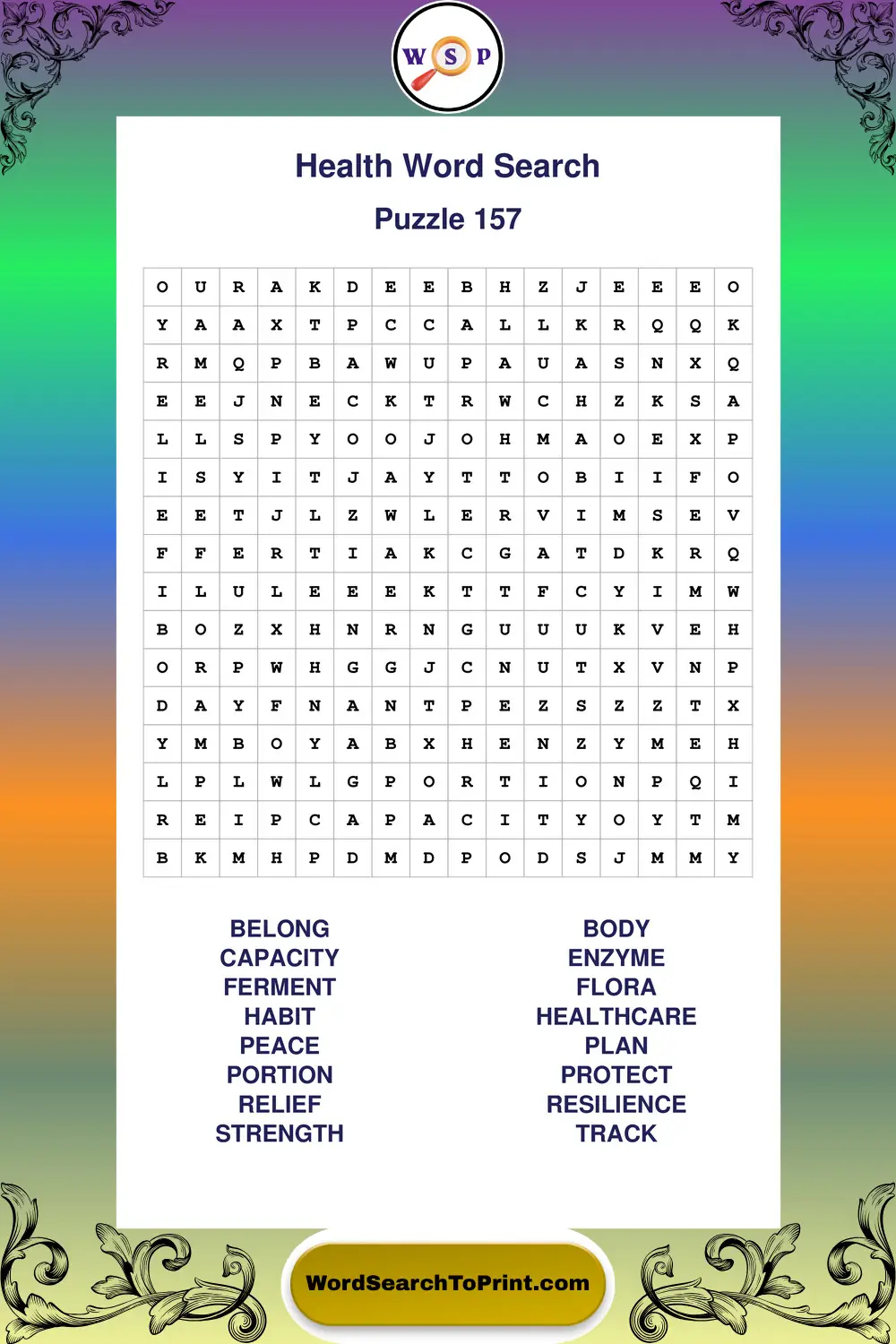 Health Word Search Puzzle 157