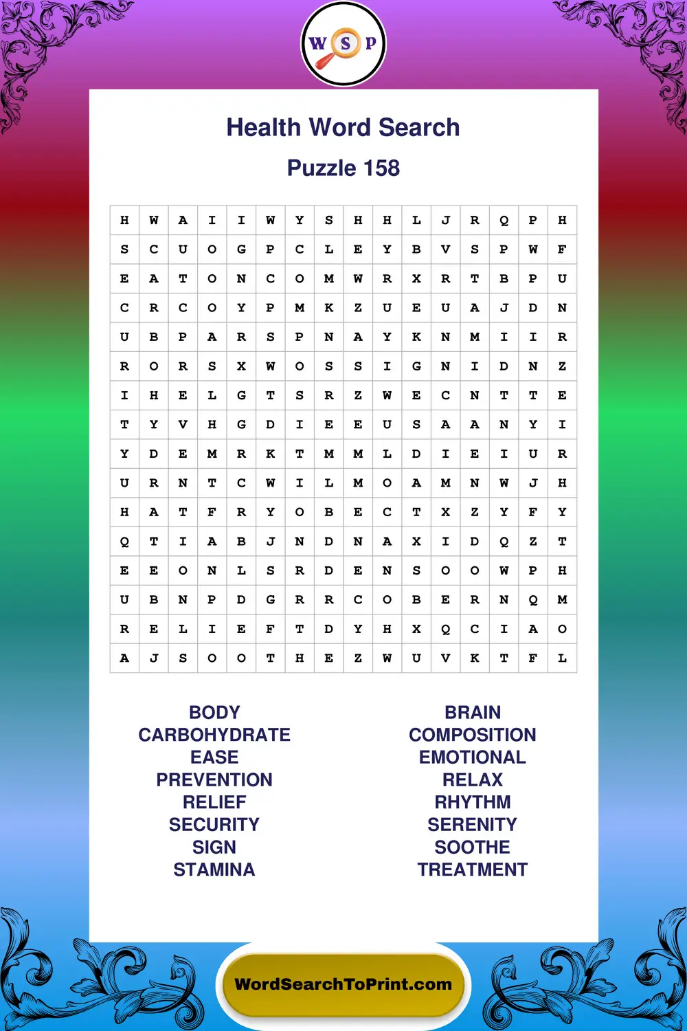 Health Word Search Puzzle 158