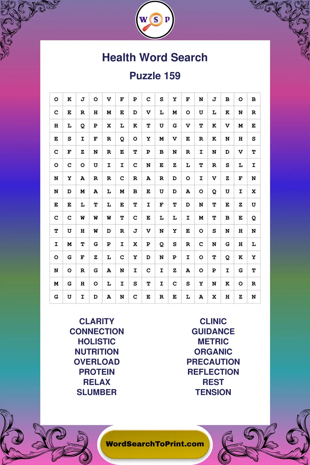 Health Word Search Puzzle 159