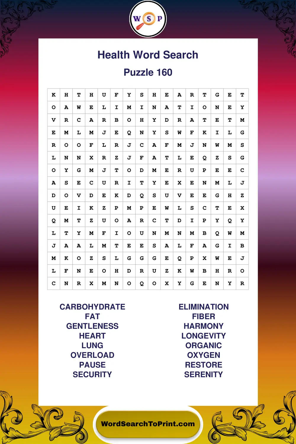 Health Word Search Puzzle 160