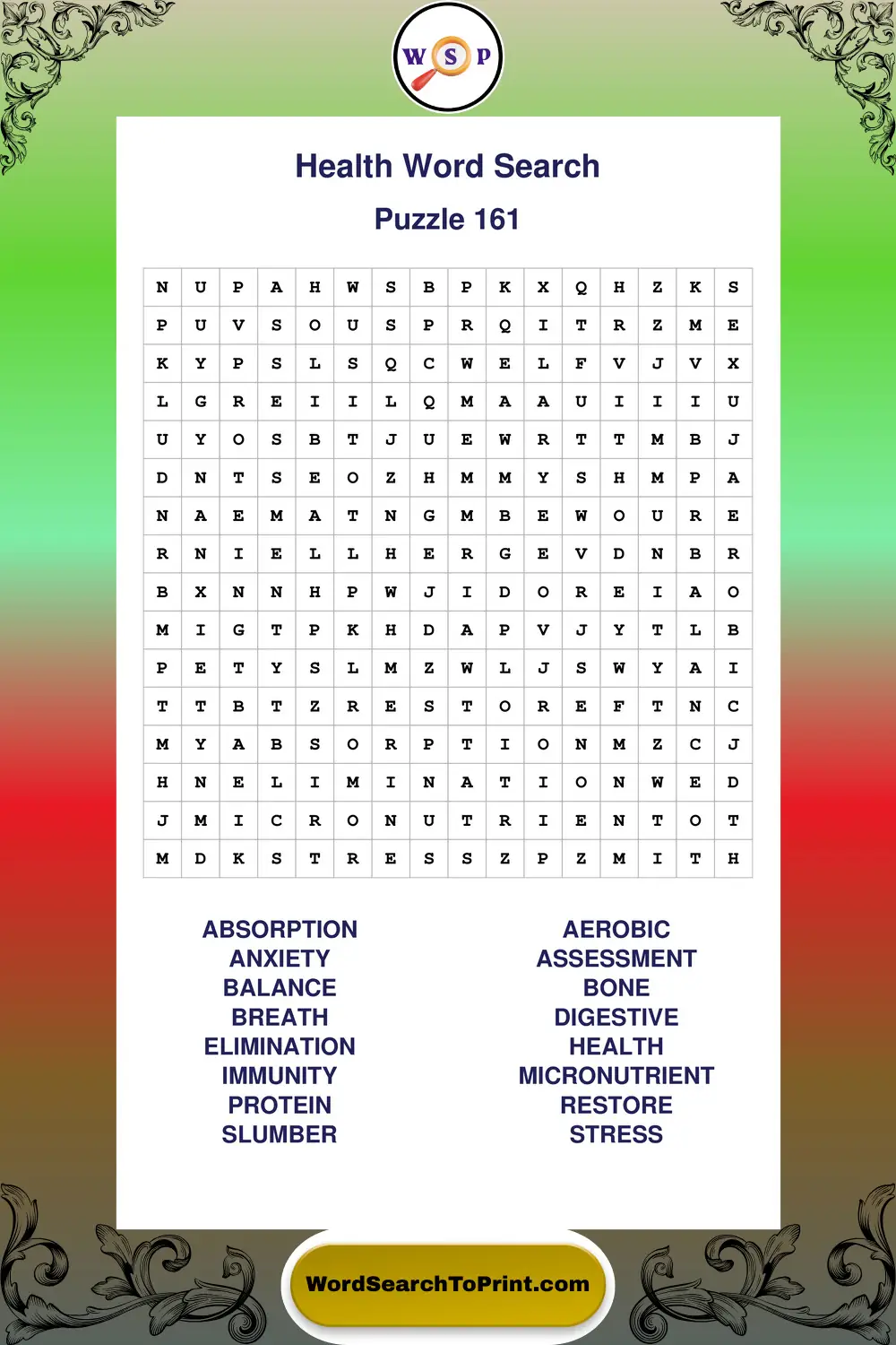 Health Word Search Puzzle 161