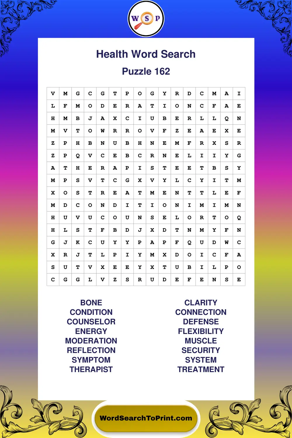 Health Word Search Puzzle 162