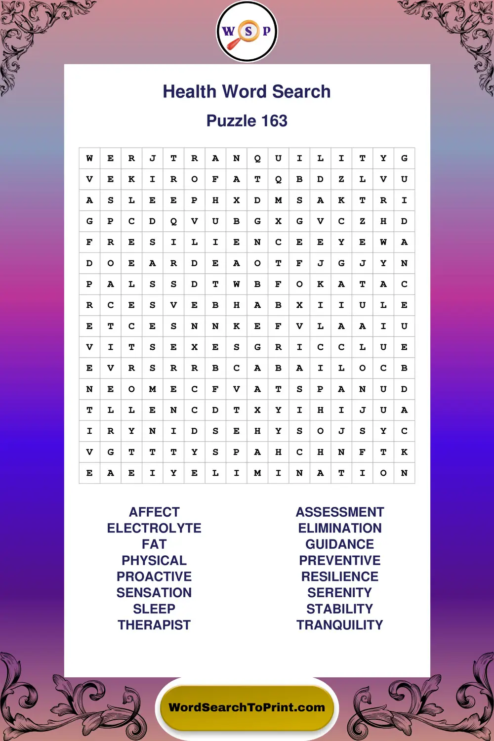 Health Word Search Puzzle 163