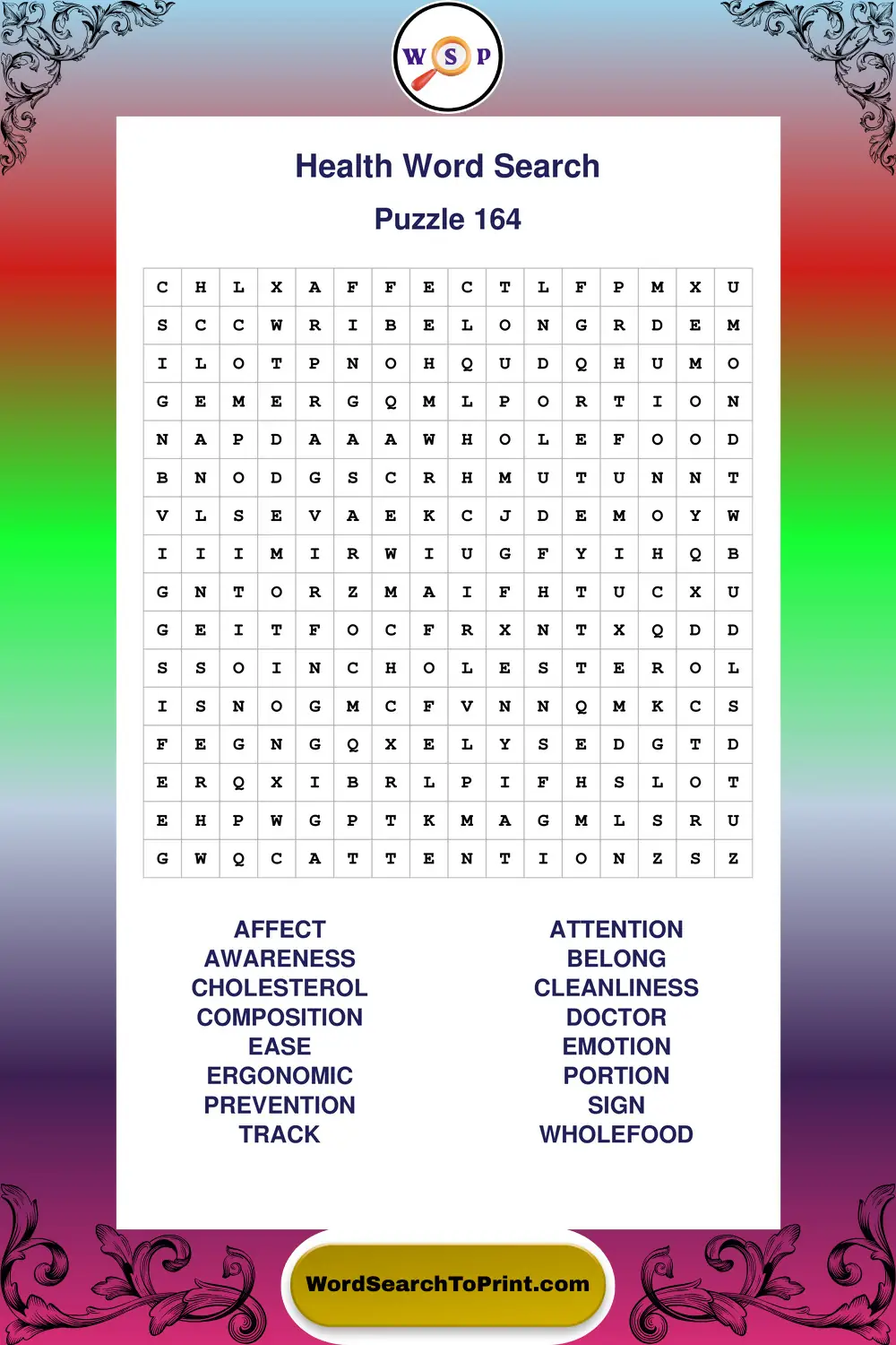 Health Word Search Puzzle 164
