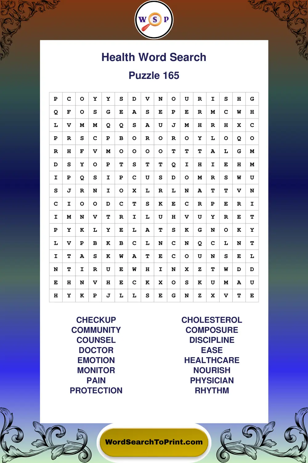 Health Word Search Puzzle 165