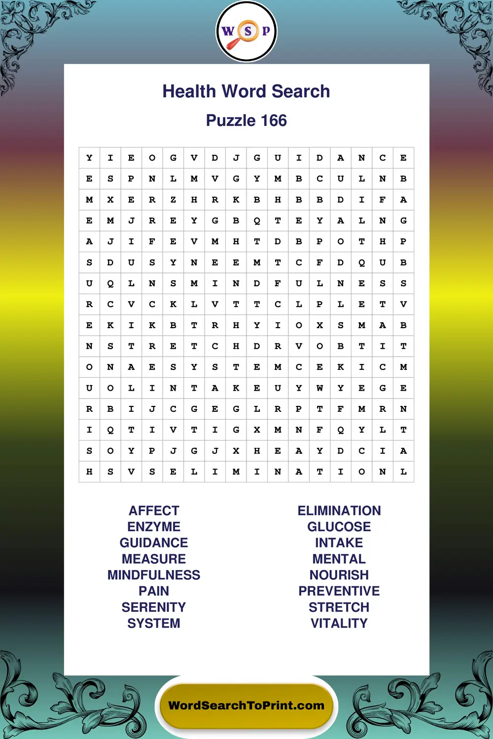 Health Word Search Puzzle 166