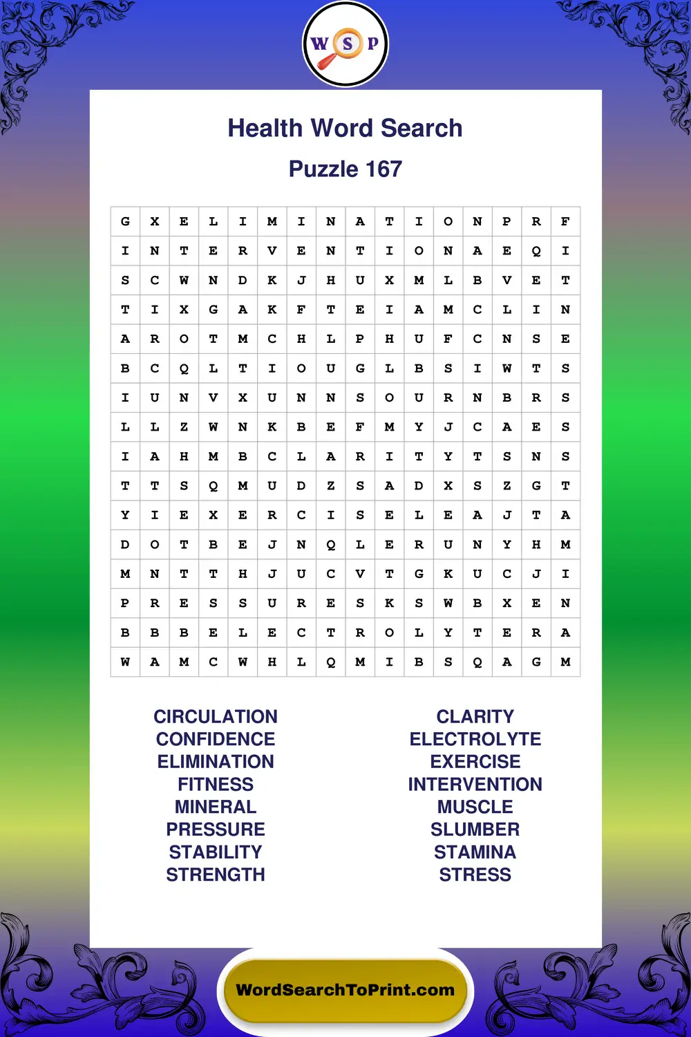 Health Word Search Puzzle 167