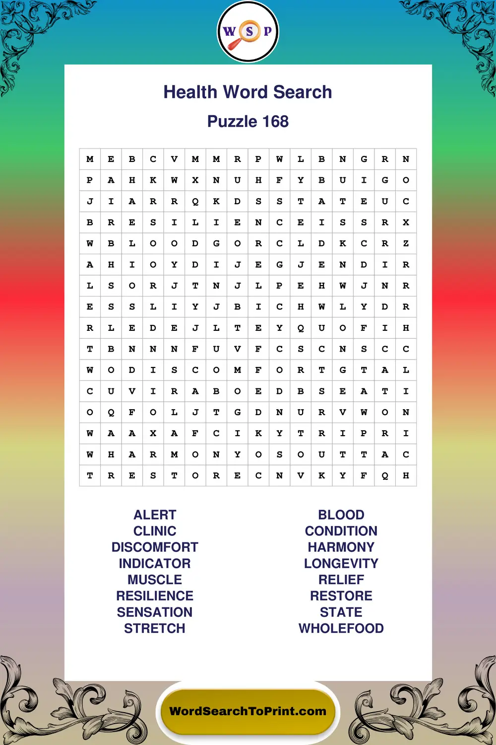 Health Word Search Puzzle 168