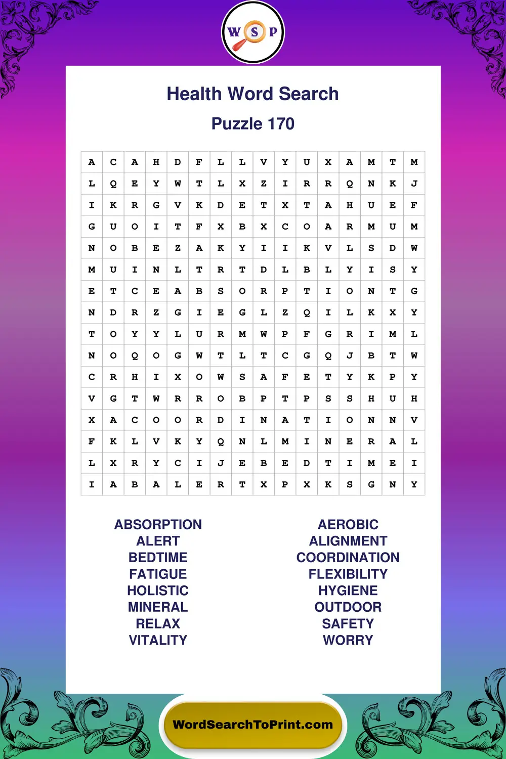 Health Word Search Puzzle 170