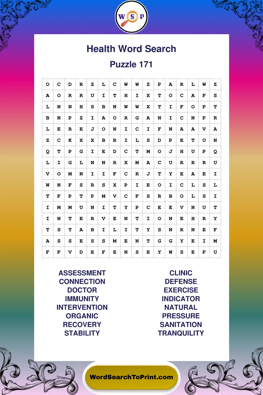 Health Word Search Puzzle 171