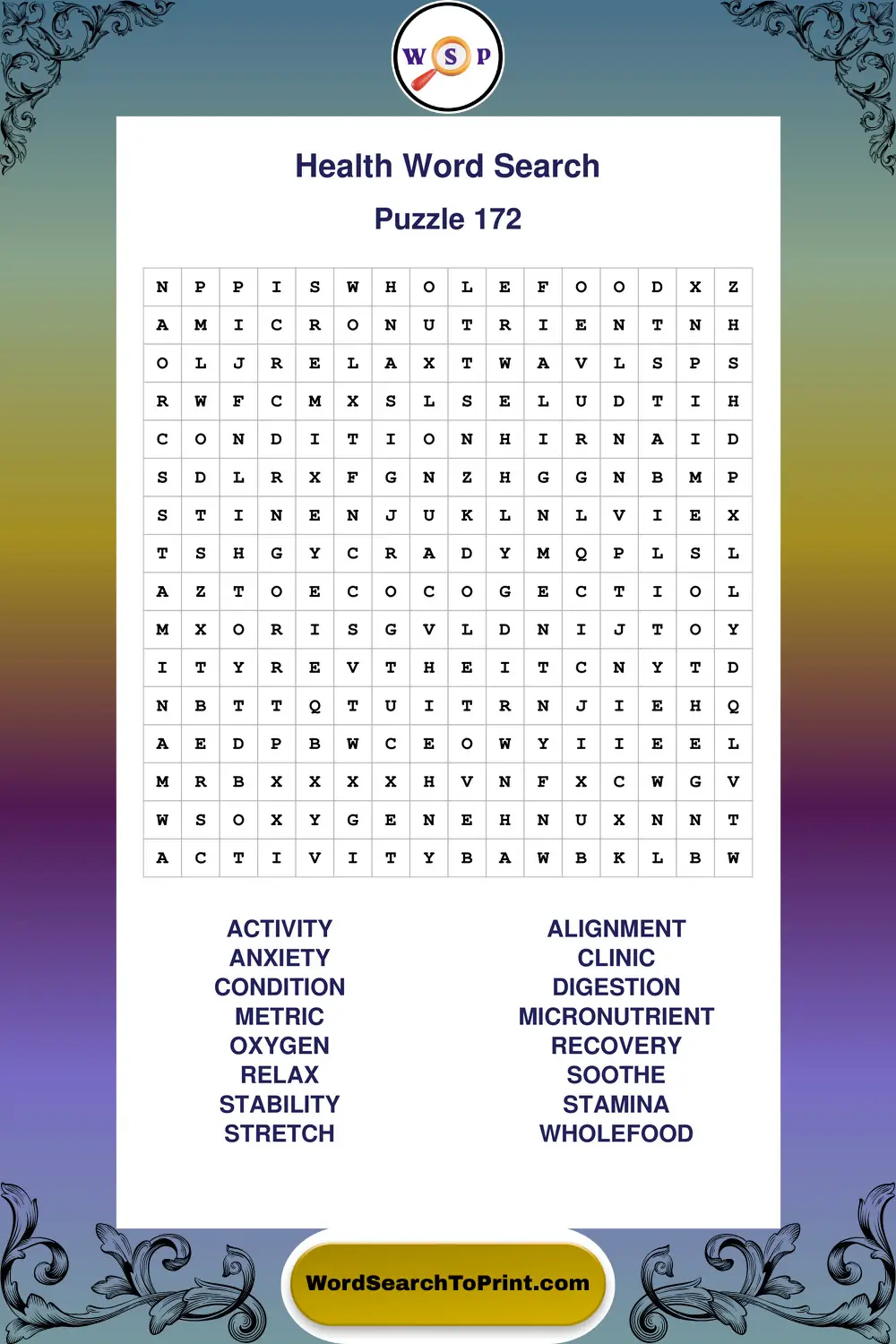 Health Word Search Puzzle 172