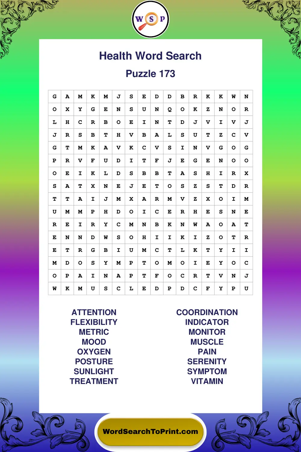 Health Word Search Puzzle 173