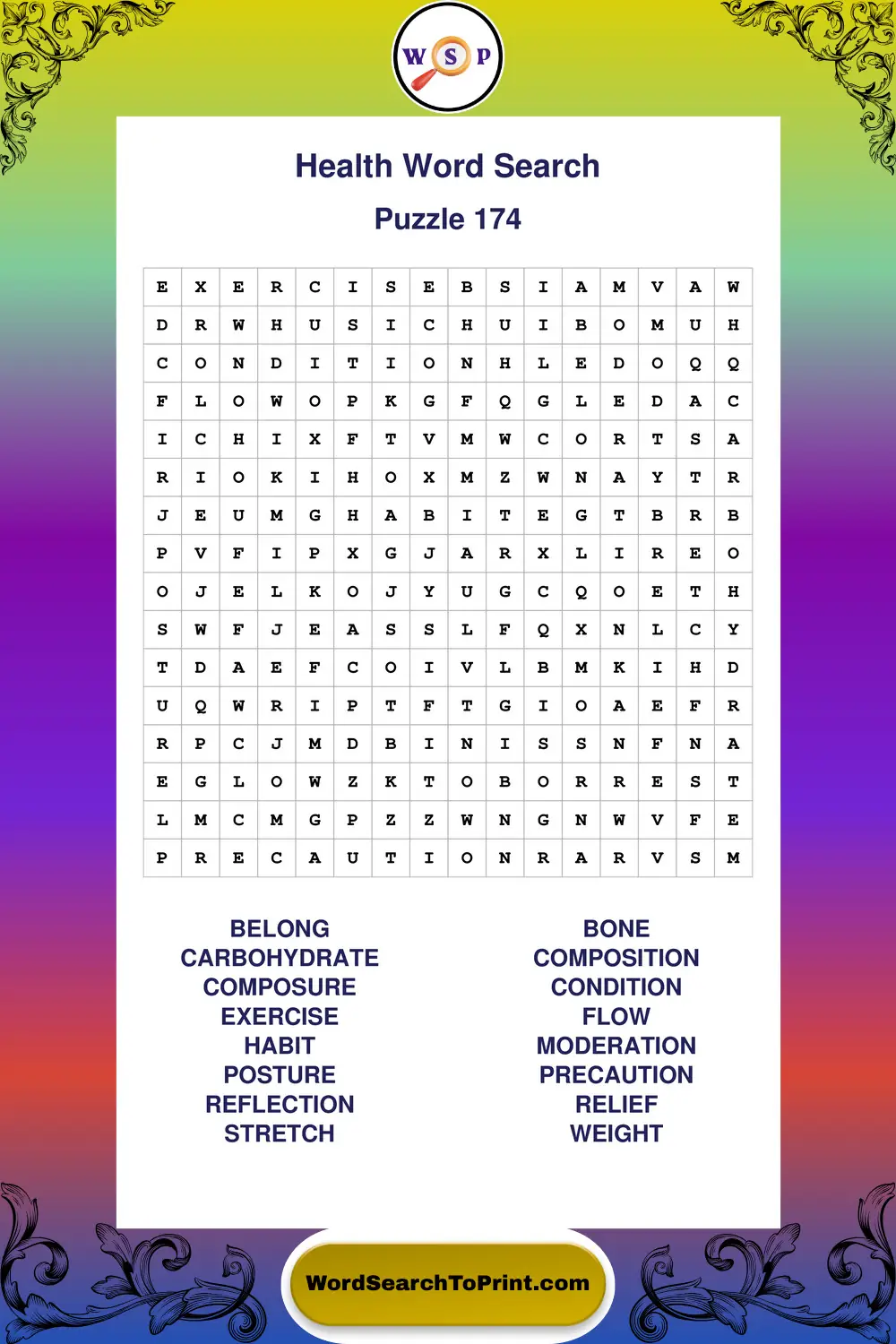 Health Word Search Puzzle 174