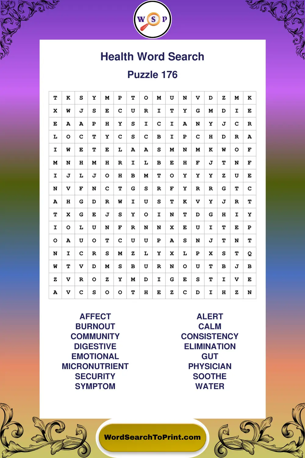 Health Word Search Puzzle 176