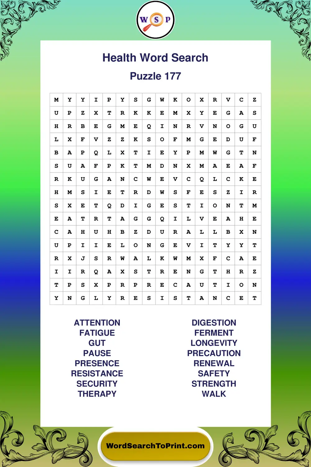 Health Word Search Puzzle 177