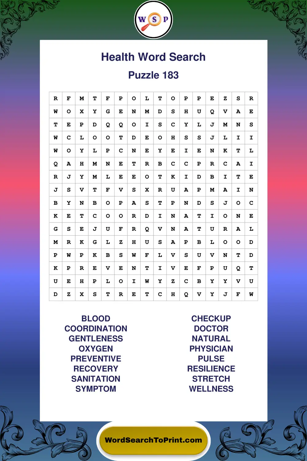 Health Word Search Puzzle 183