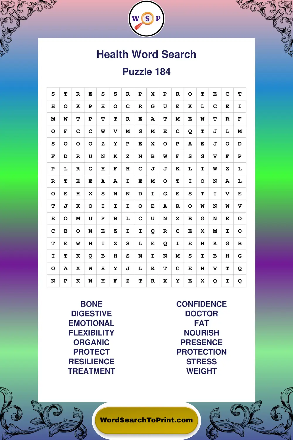 Health Word Search Puzzle 184