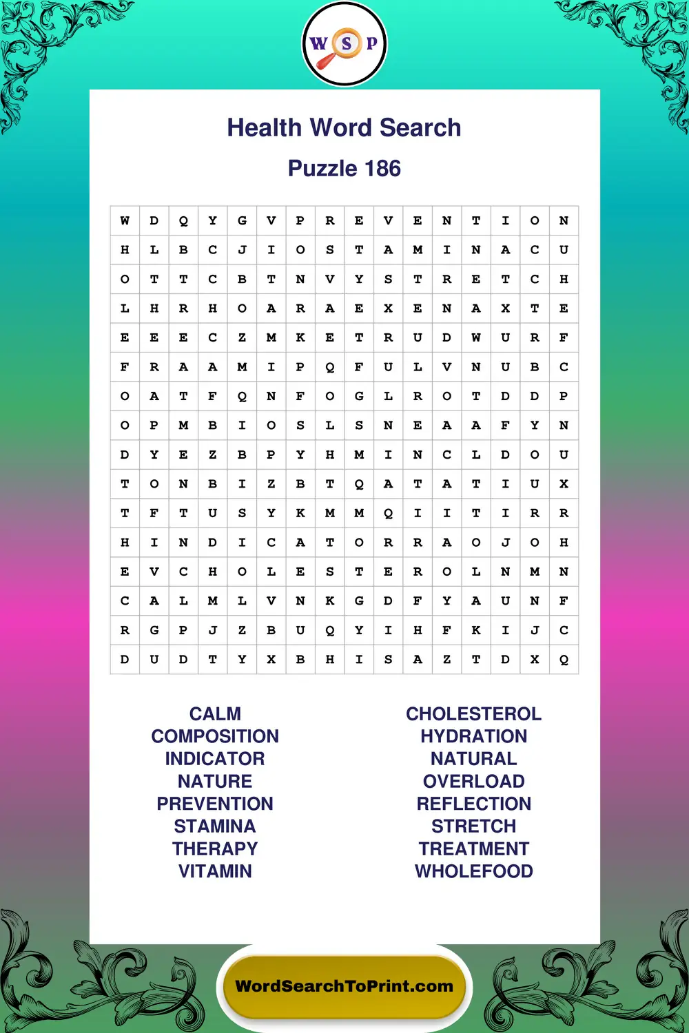 Health Word Search Puzzle 186
