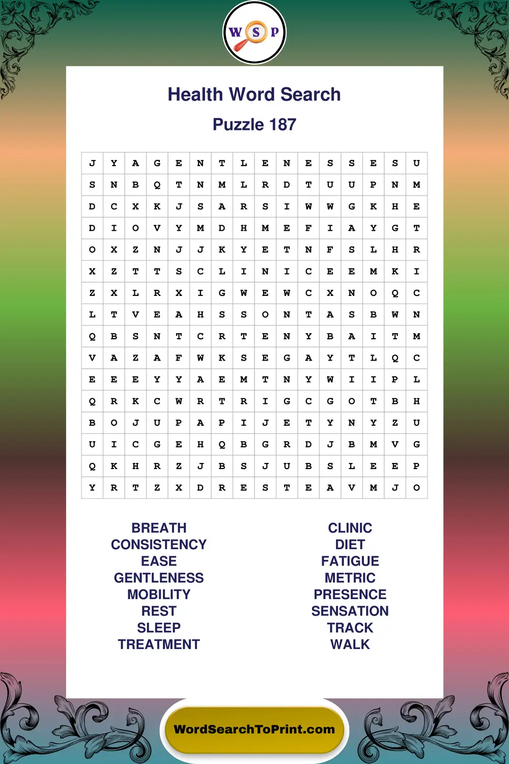 Health Word Search Puzzle 187