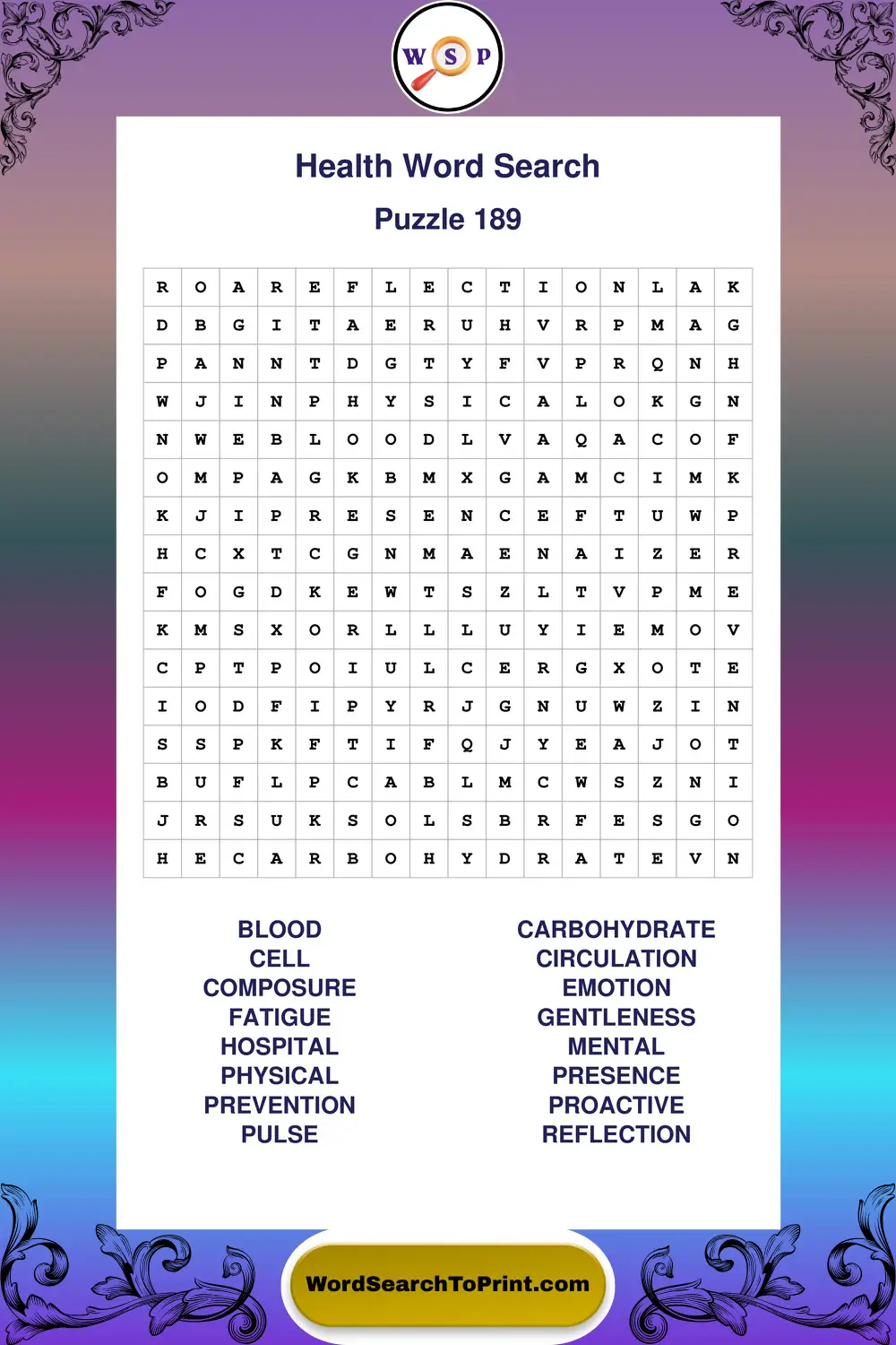 Health Word Search Puzzle 189