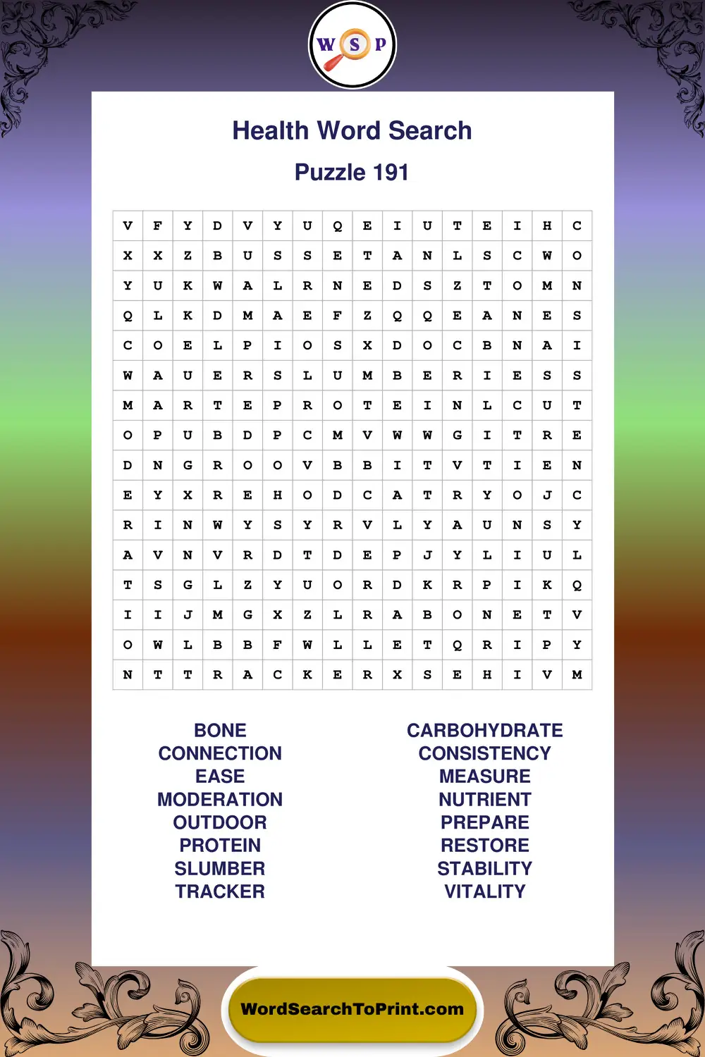 Health Word Search Puzzle 191