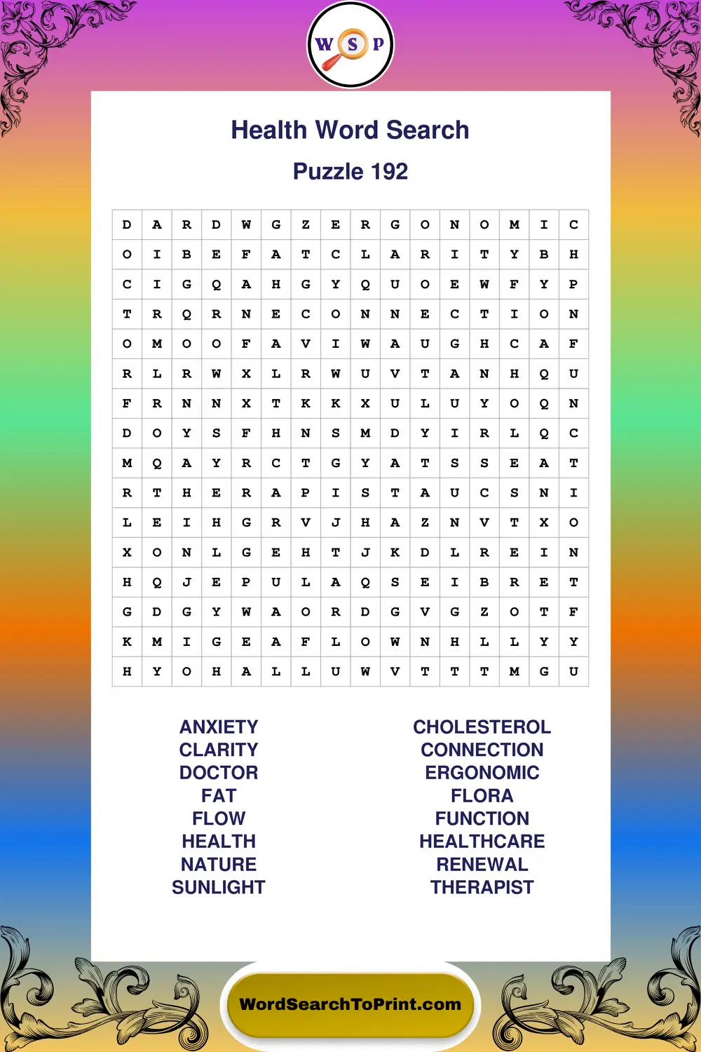 Health Word Search Puzzle 192