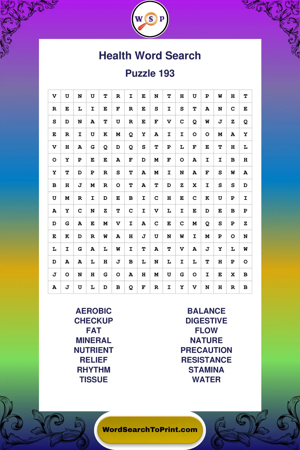 Health Word Search Puzzle 193